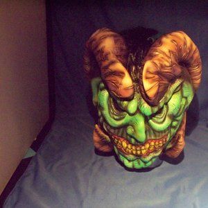 SUPER DELUXE "HORNY" MONSTER HORNS ON THE HEAD GREEN BLACK HAIR HALLOWEEN OS
